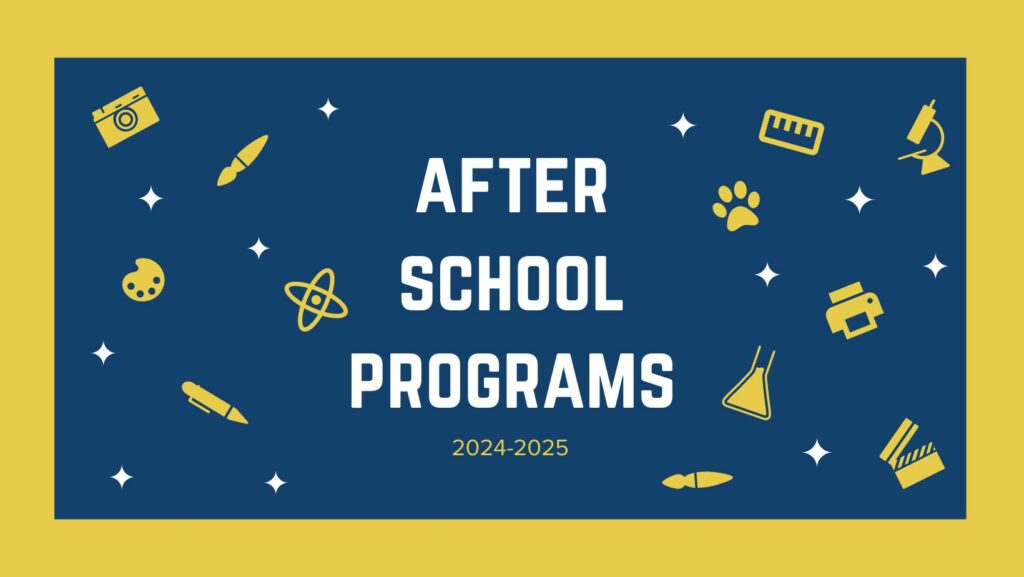 Blue and yellow Whittier after-school programs banner.